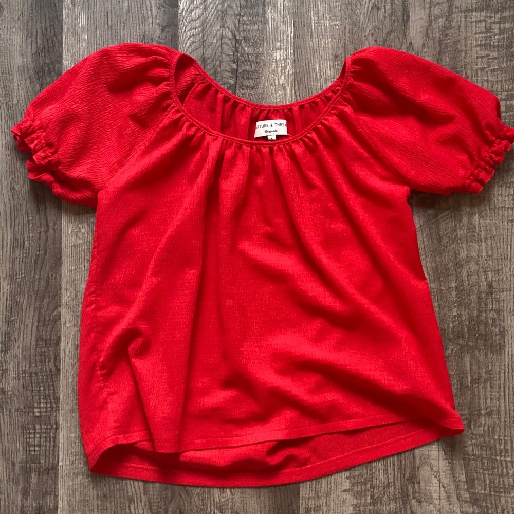 Madewell Texture and Thread Red Puff Sleeve Top